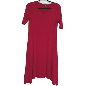 Eileen Fisher Dress Size S Cranberry Red Short Sleeve Viscose Holiday Stretch